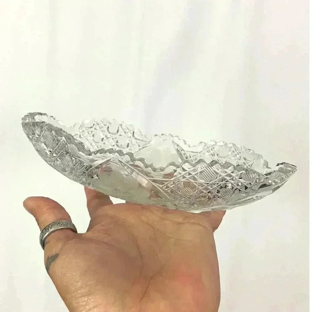ABP Style Oblong Clear Cut Crystal Dish with‎ Sawtooth Rim American Brilliant